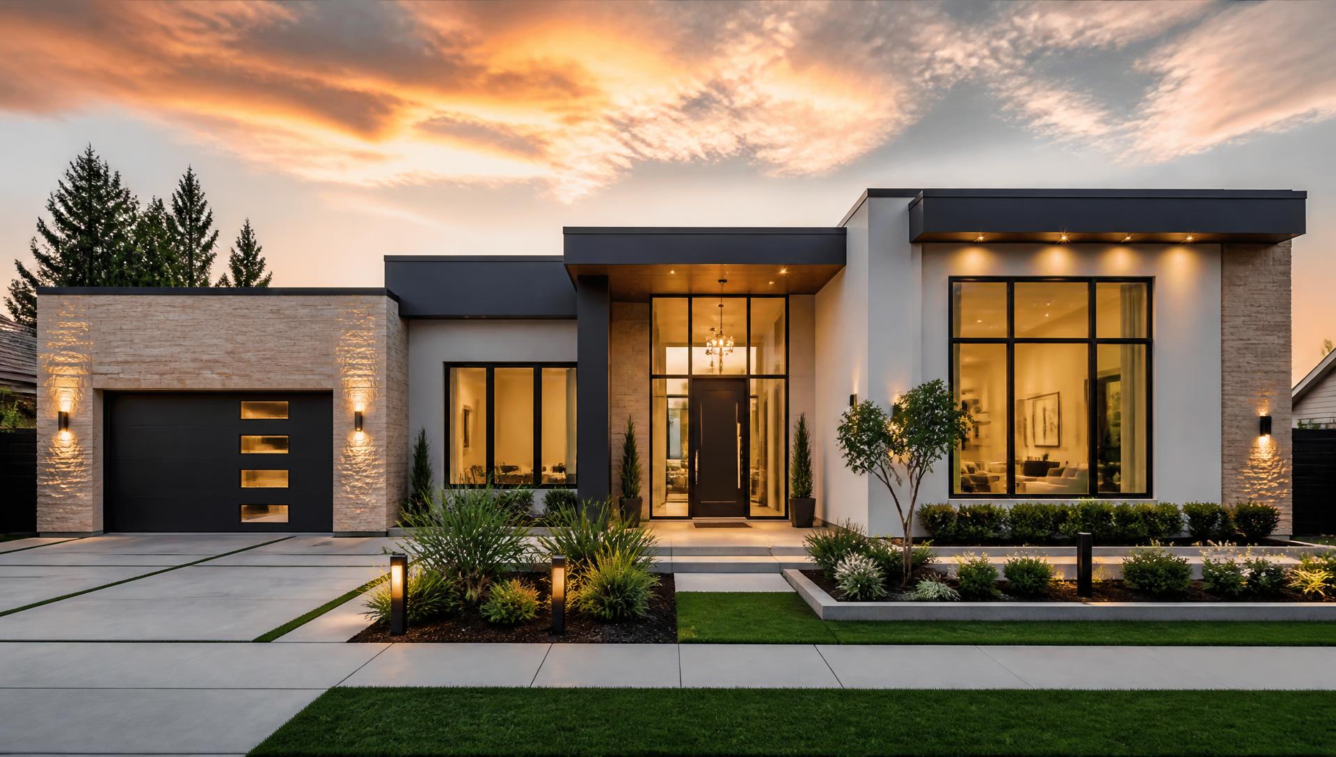 Luxury modern home at sunset